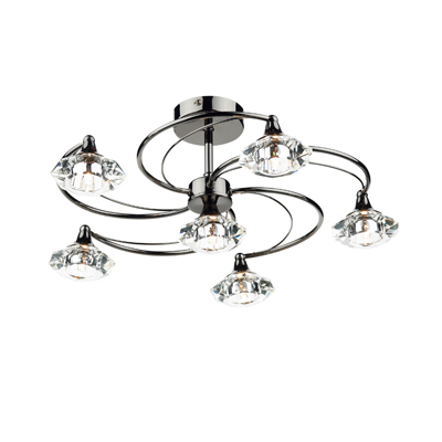 Luther 6 Light Semi Flush complete with Crystal Glass Black Chrome 